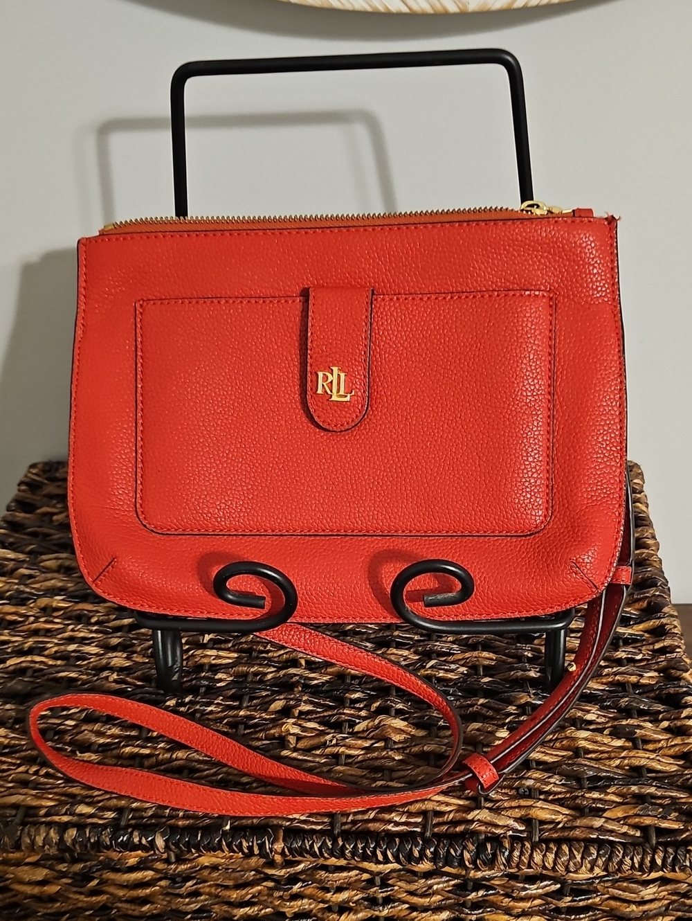Ralph Lauren Red Pebbled Leather Crossbody Bag